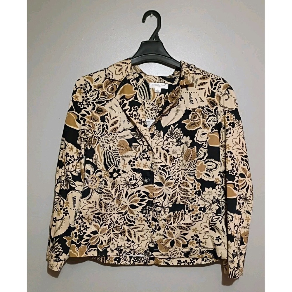 Coldwater Creek Women's  Large Brown/Black Floral Print Cotton Stretch Blazer